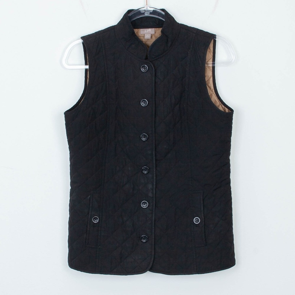 J. Jill Diamond Quilted Field Vest‎ Black Women's Size Petite Small